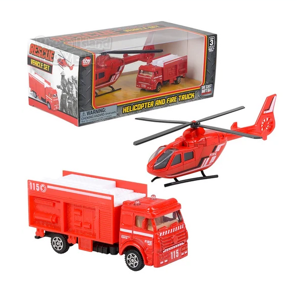 Diecast Helicopter and Fire Truck Set