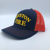 Snapback Cap - Navy/Orange with Yellow Text