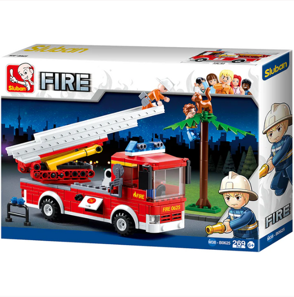 Sluban Fire Truck w/ Aerial Ladder Building Brick Kit (269 Pcs)